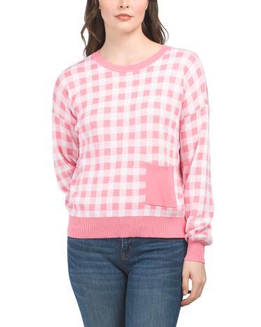 Pima Cotton Gingham Sweater for Women Product Image