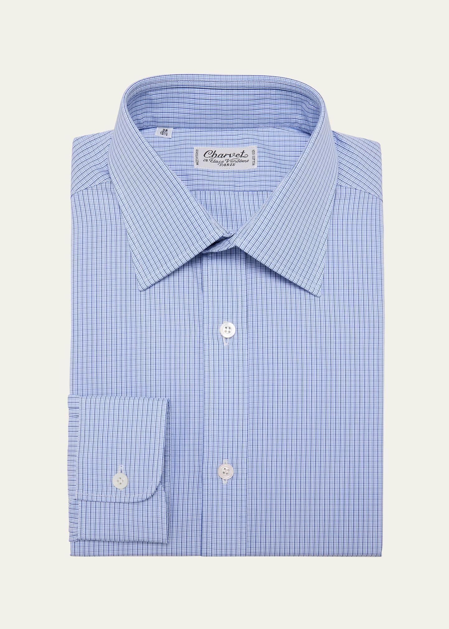 Mens Cotton Check Dress Shirt Product Image