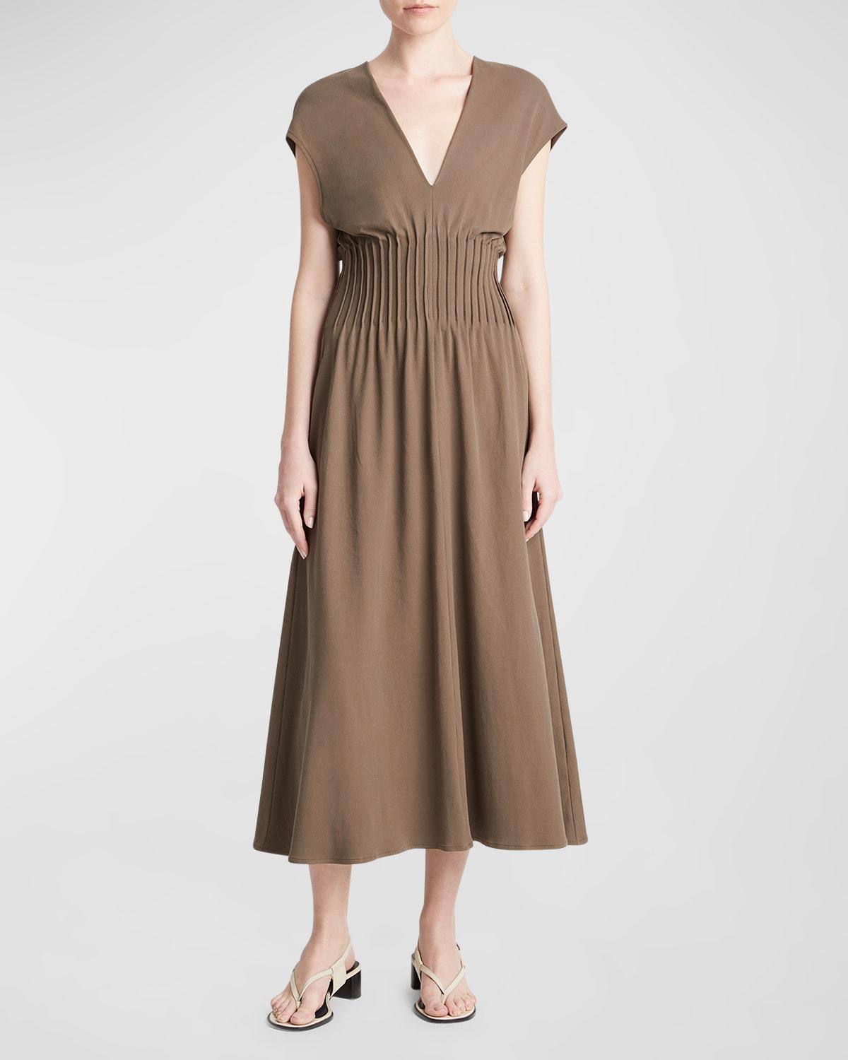 Vince Pintuck V-Neck Dress Women's Dress Product Image