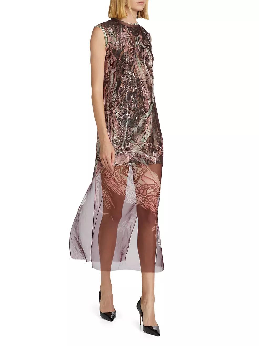 Printed Organza Sheer Sheath Dress Product Image