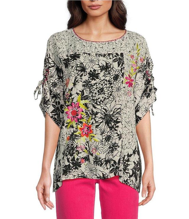 Tru Luxe Jeans Embroidery Boat Neck Elbow Sleeve Boxy Top Product Image