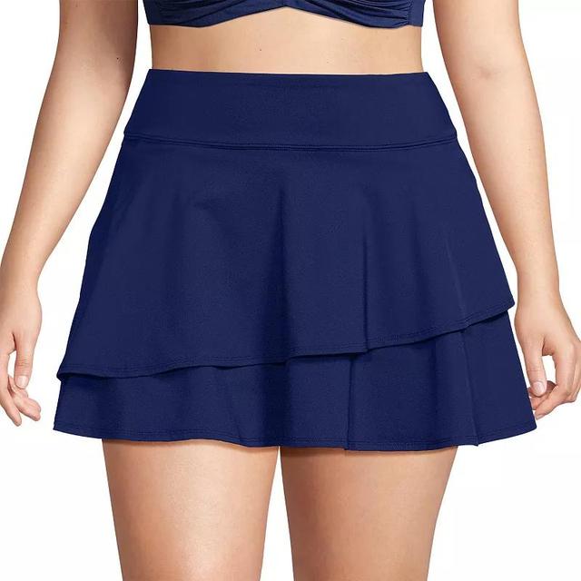 Plus Size Lands End Chlorine Resistant High Waisted Tulip Hem Swim Skort Swim Bottoms, Womens Blue Product Image