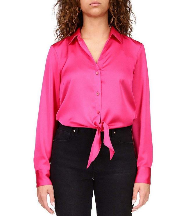 Sanctuary Lover Tie Woven Point Collar Long Sleeve Button Front Shirt Product Image