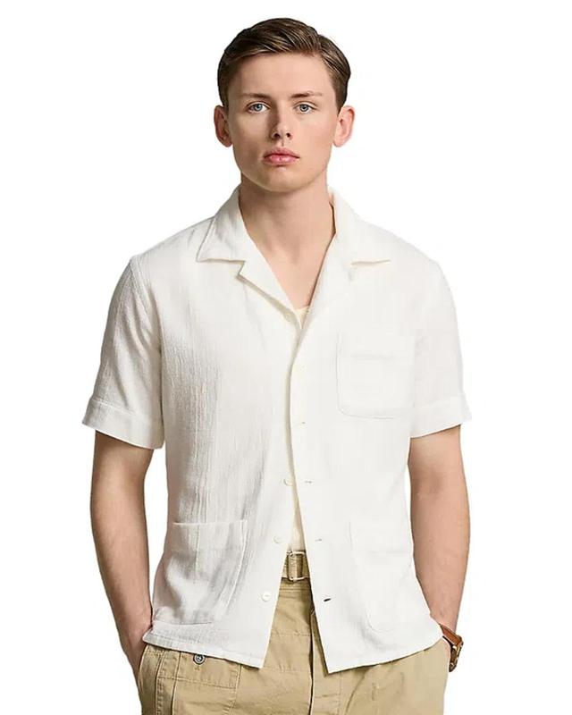 Classic Fit Textured Camp Shirt In White Product Image