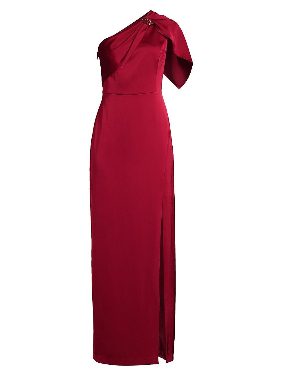 Womens Satin One-Shoulder Column Gown Product Image