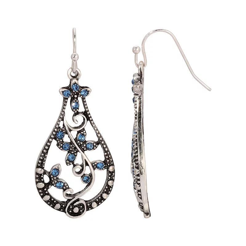 1928 Vine Filigree Sapphire Crystal Accent Earrings Product Image