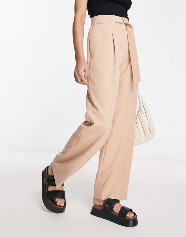 Miss Selfridge d-ring belt baggy pants in tan Product Image