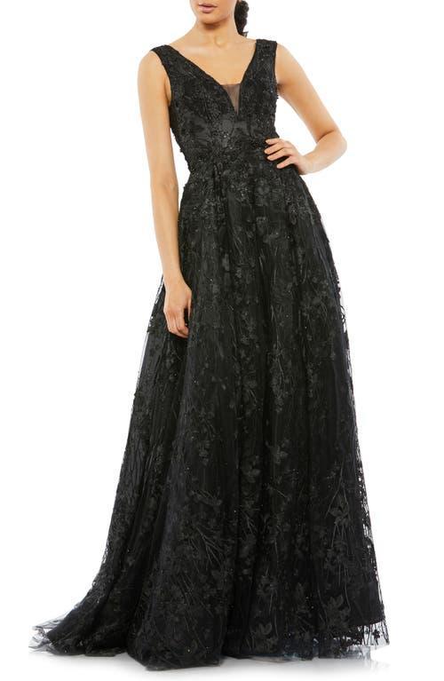 Womens Floral Embroidered V-Neck Gown Product Image