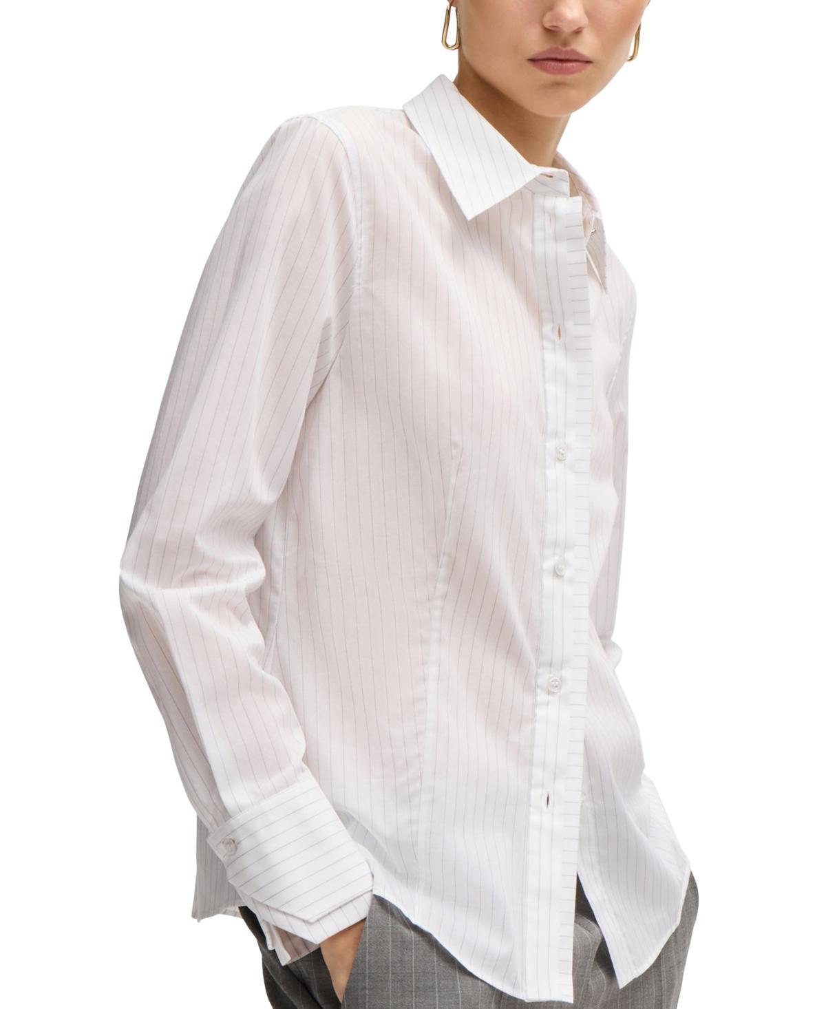 Boss by Hugo Boss Womens Pinstripe Cotton Long-Sleeved Blouse Product Image