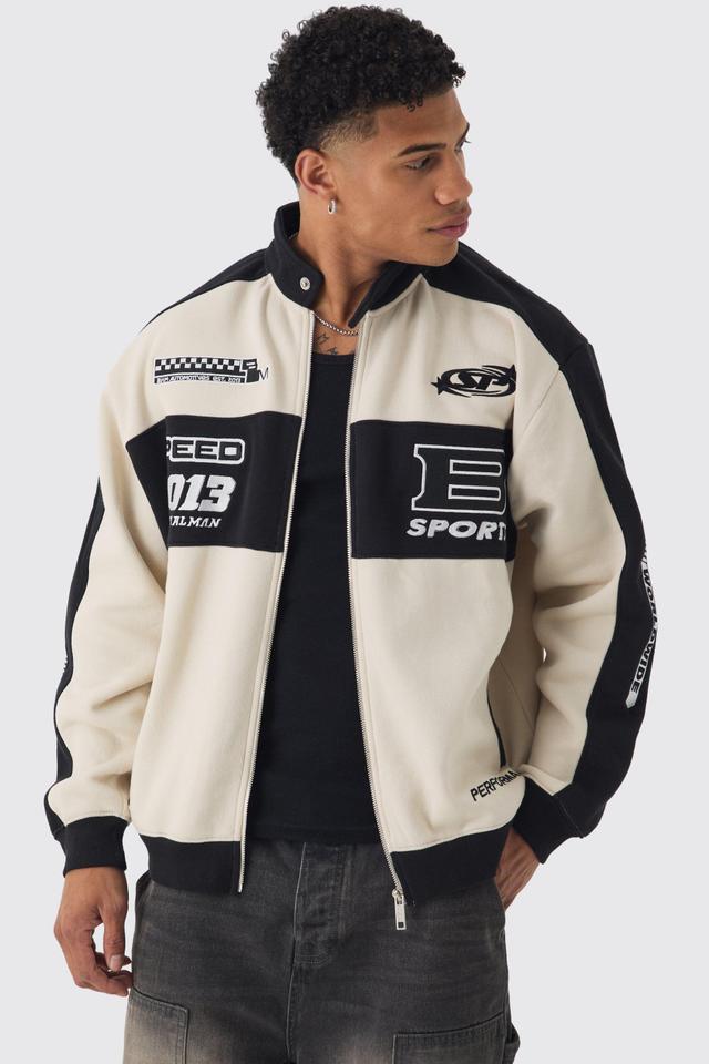 Oversized Jersey Moto Collar Bomber Jacket | boohooMAN USA Product Image