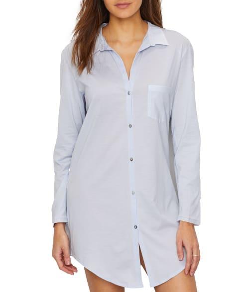 Hanro Deluxe Point Collar Long Sleeve Boyfriend Cotton Nightshirt Product Image