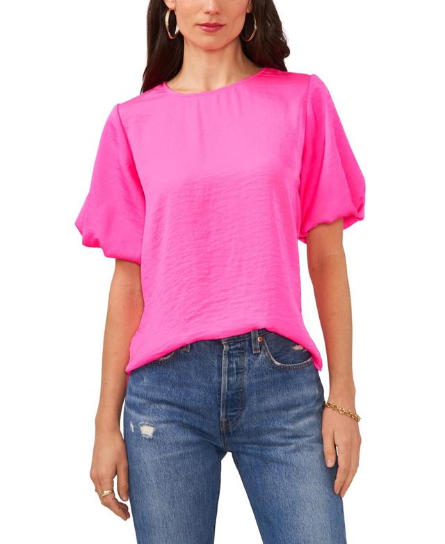 Vince Camuto Puff Sleeve Hammered Satin Blouse Product Image