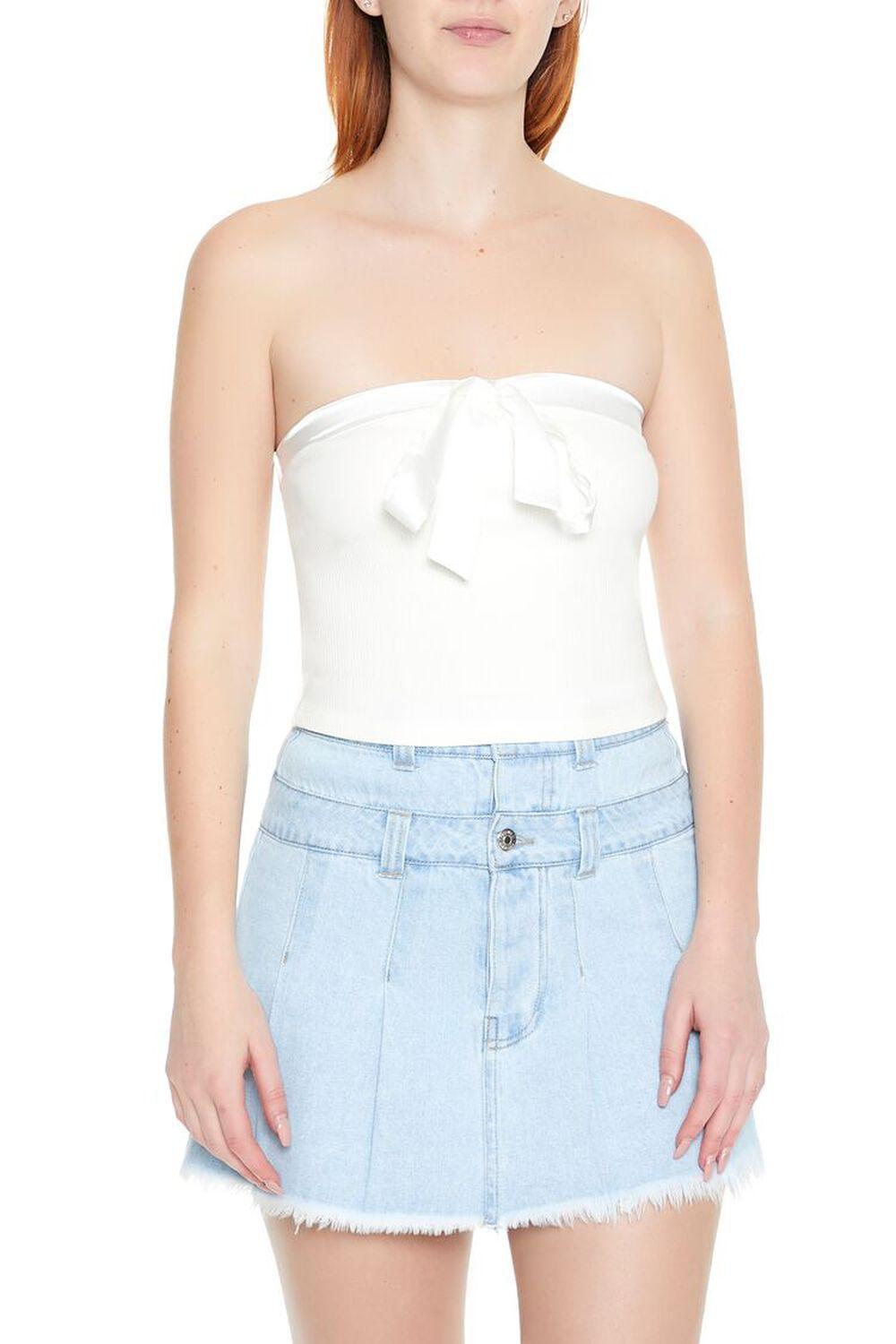 Ribbed Knit Bow Tube Top | Forever 21 Product Image