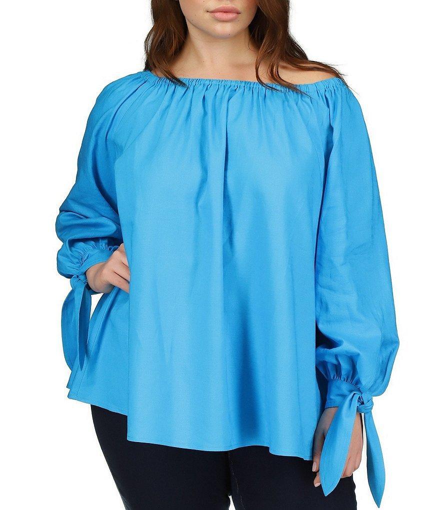 Michael Kors Plus Size On/Off-The-Shoulder Long Sleeve Tie Cuff Blouse Product Image