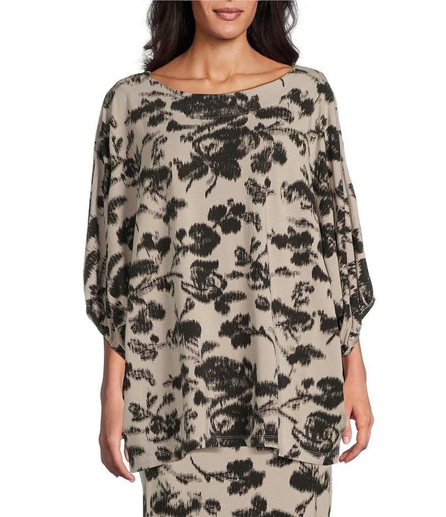 Bryn Walker Wilder Flori Print Viscose Jersey Round Neck Elbow Dolman Sleeve Tunic Product Image