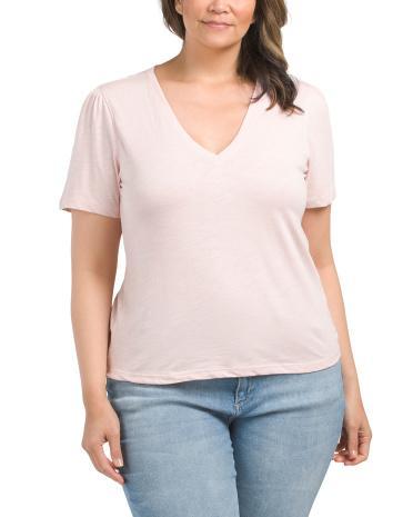 Short Sleeve Rib Trim V-neck T-Shirt for Women | Cotton Product Image