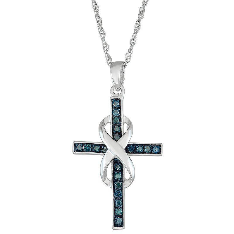 Jewelexcess Sterling Silver 1/10 Carat T.W. Blue Diamond Infinity Cross Pendant Necklace, Womens Product Image