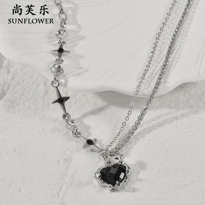 Heart Star Rhinestone Pendant Stainless Steel Necklace Product Image