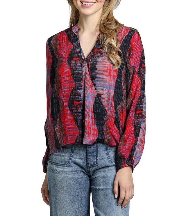 APNY Printed V-Neckline Long Sleeve Wrap Front Top Product Image