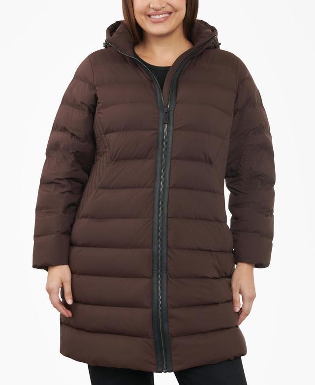 Michael Michael Kors Womens Plus Size Hooded Faux-Leather-Trim Puffer Coat Product Image