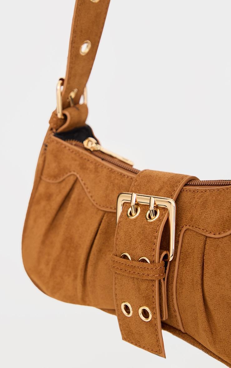 Tan Faux Suede Eyelet Buckle Shoulder Bag Product Image