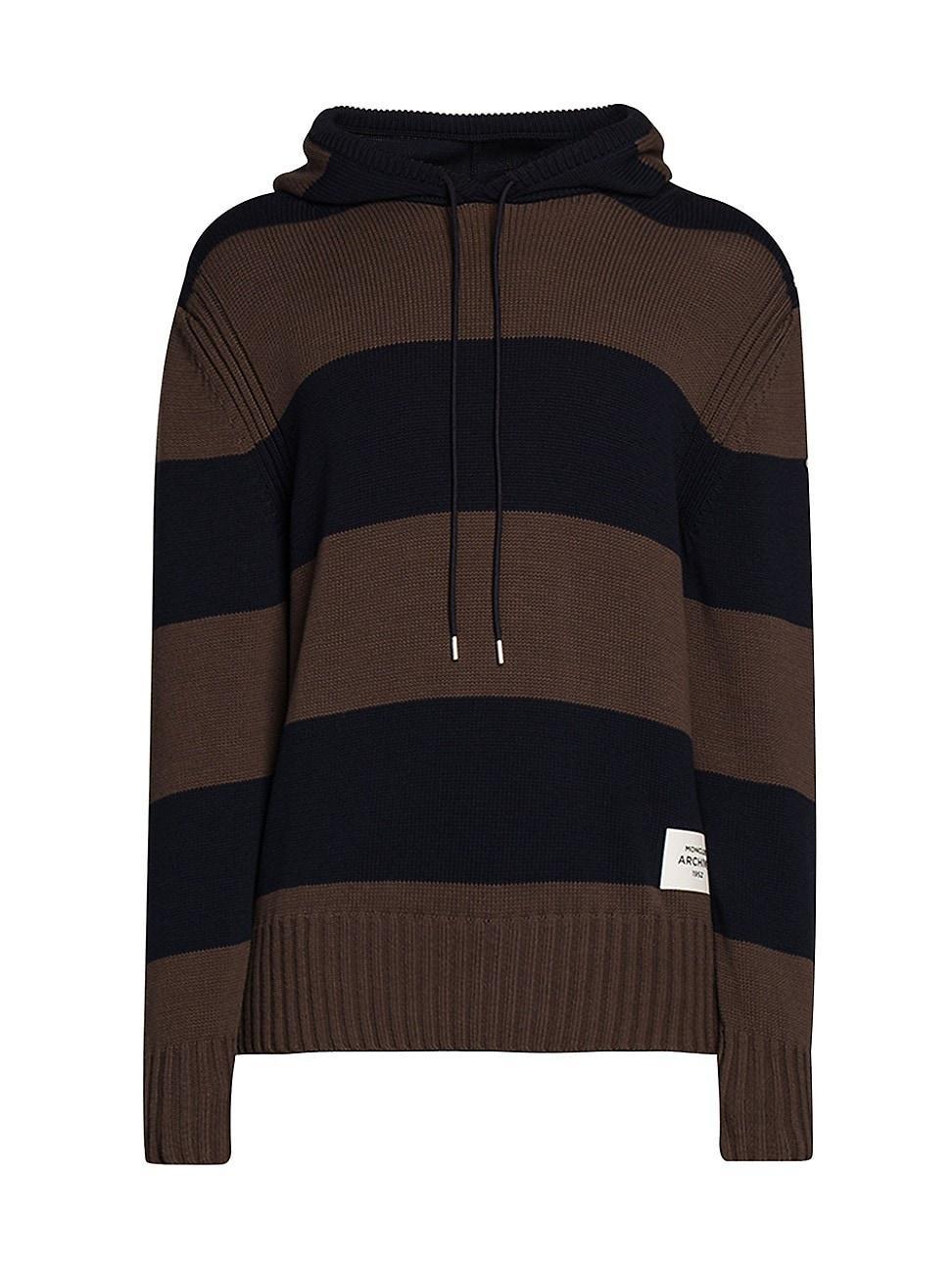 Mens Striped Cotton Hoodie Product Image