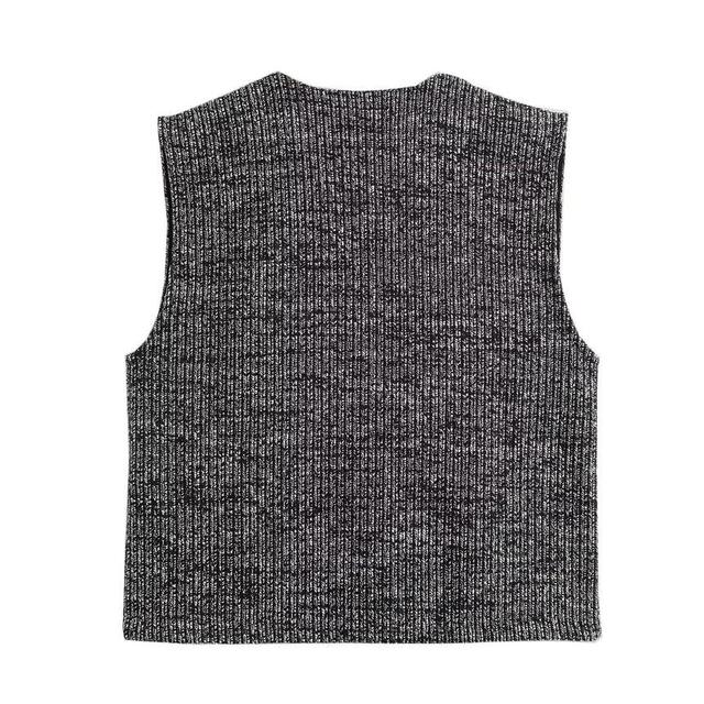 Crew Neck Plain Single Breasted Sweater Vest / Mid Rise Plain Knit Wide Leg Pants Product Image