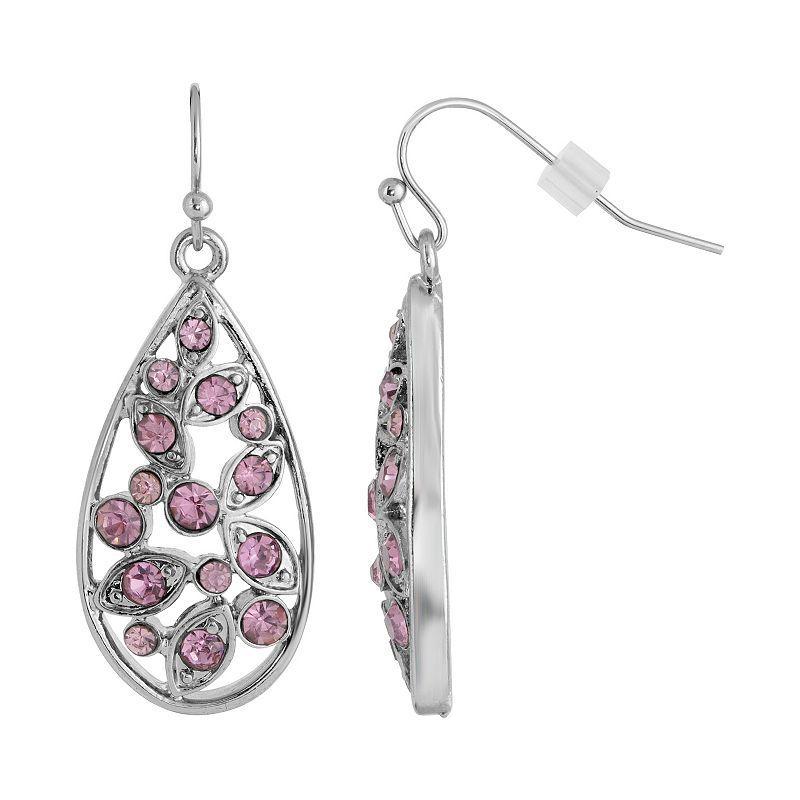 1928 Silver Tone Purple Simulated Crystal Teardrop Earrings, Womens Product Image