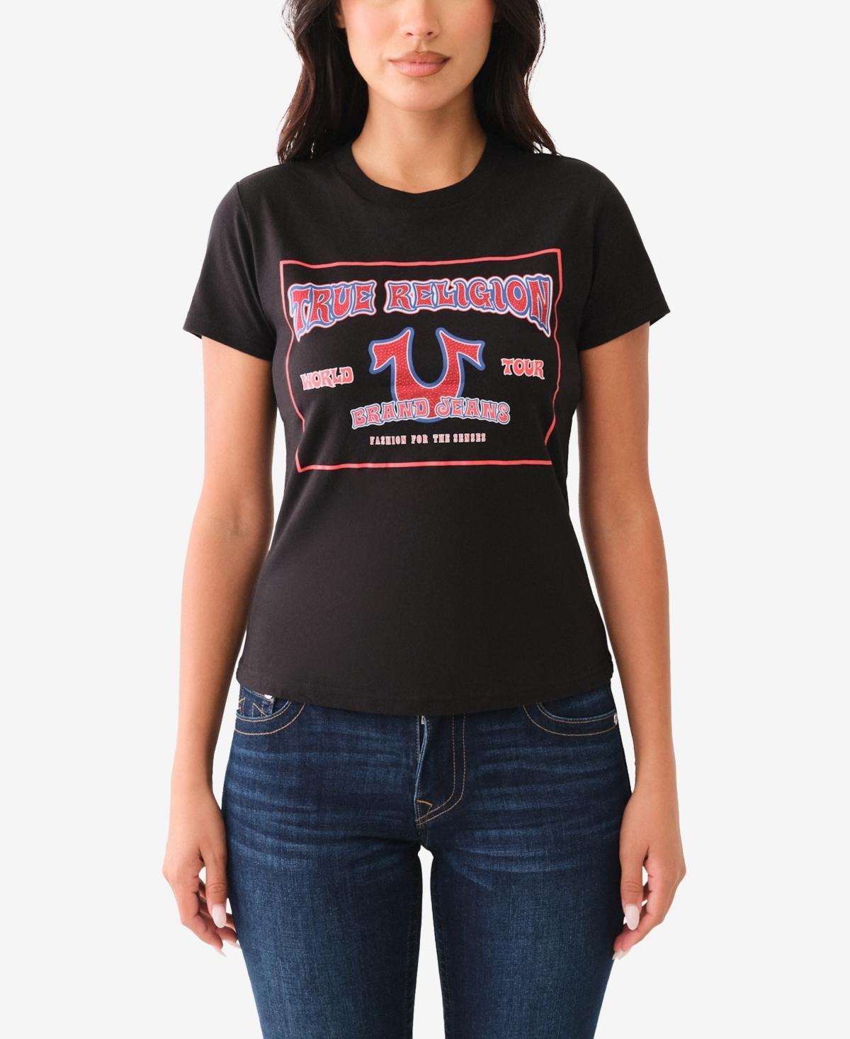 Womens Crystal Retro Horseshoe T-Shirt Product Image