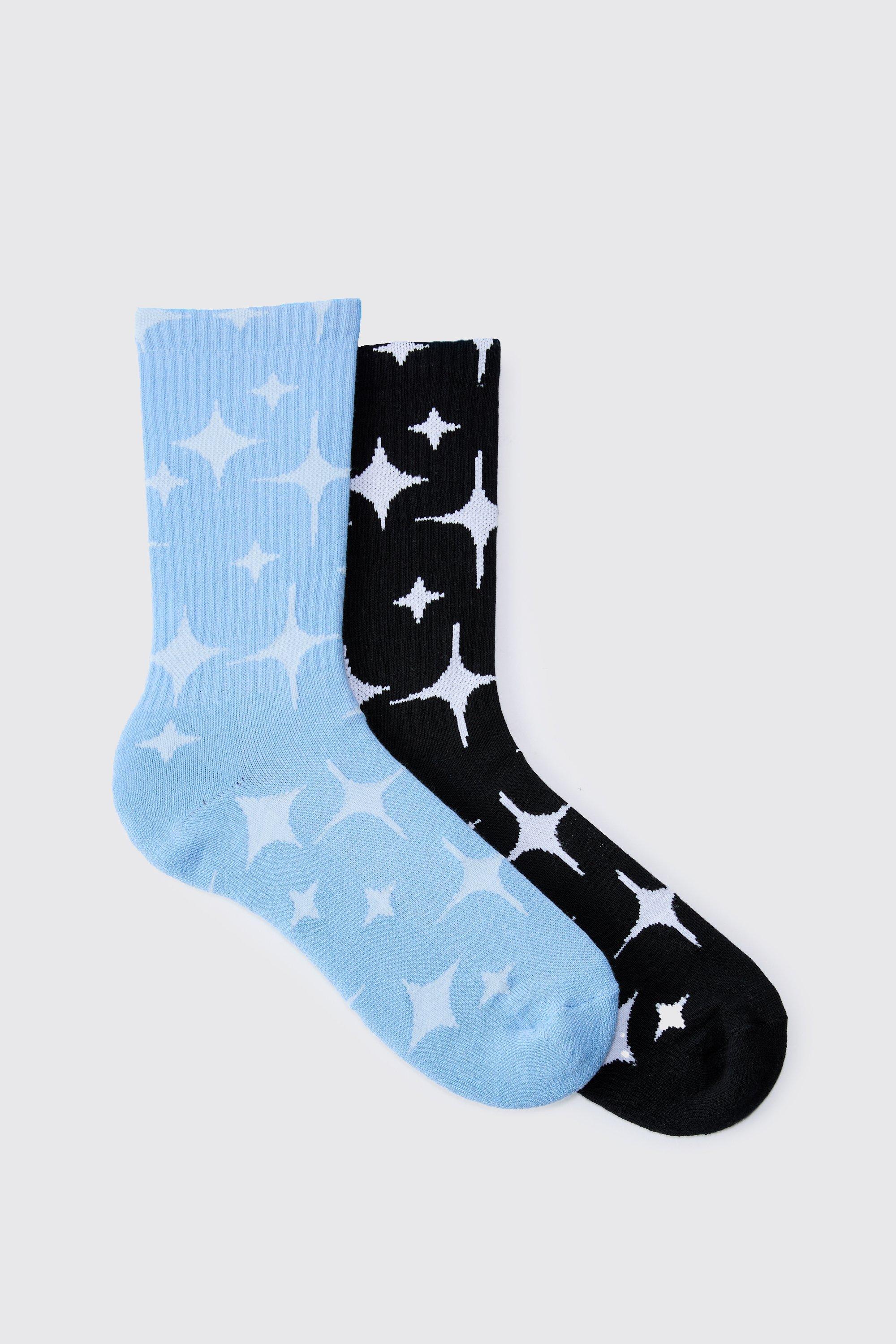 Mens Multi 2 Pack Star Graphic Ribbed Socks, Multi Product Image