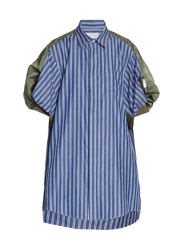 Womens Nylon Twill & Stripe Cotton Shirtdress Product Image