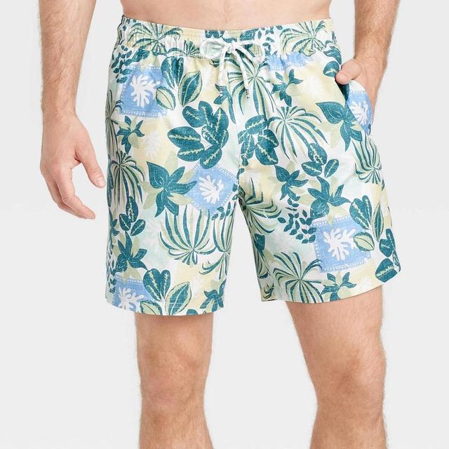 Mens 7 Floral Print Woven Swim Shorts - Goodfellow & Co Blue L Product Image