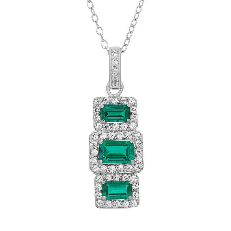 Designs by Gioelli Sterling Silver Simulated Emerald & Lab-Created White Sapphire Pendant, Womens Product Image