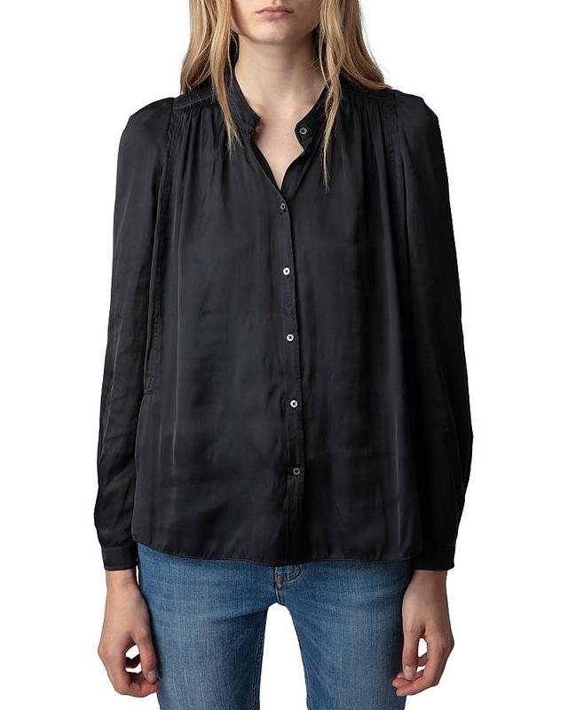 Womens Pleated Satin Blouse Product Image