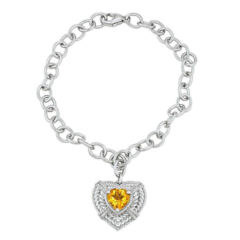 Jewelexcess Sterling Silver Gemstone & 1/10 Carat T.W. Diamond Bracelet, Womens Citrine Product Image