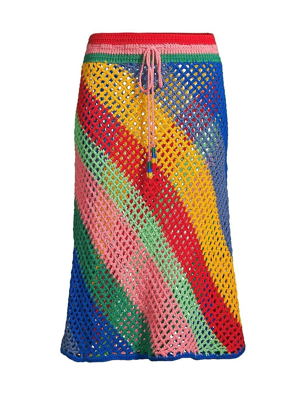 Womens Striped Crochet Cover-Up Midi-Skirt Product Image