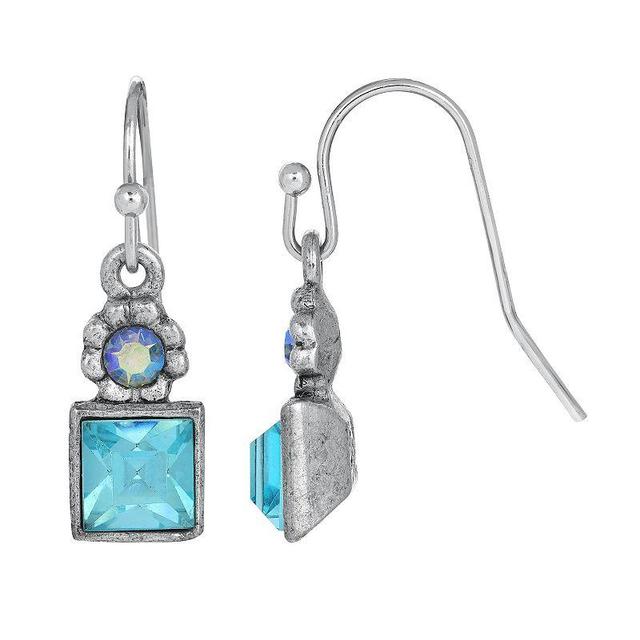 1928 Silver Tone Aurora Borealis Flower & Aqua Crystal Earrings, Womens, Blue Product Image