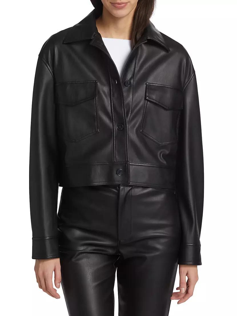 Faux Leather Crop Cargo Jacket Product Image