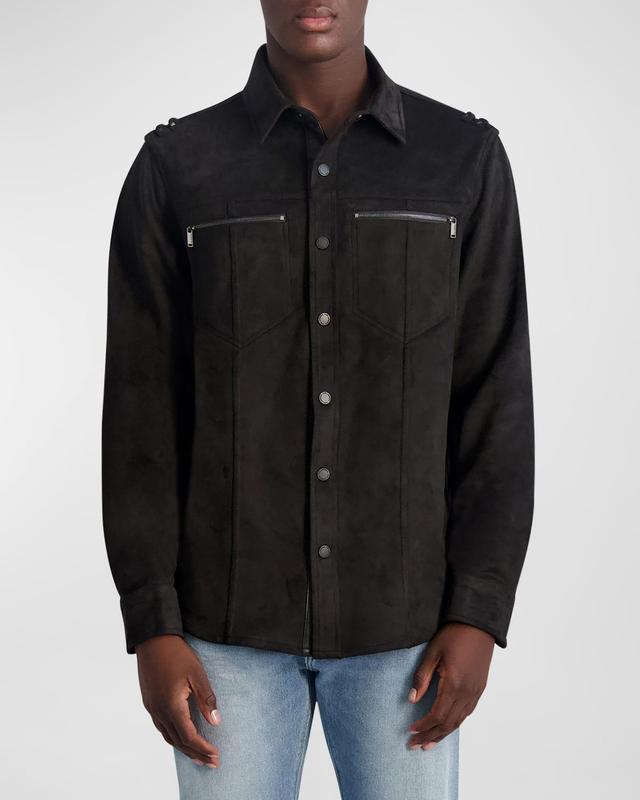 Mens Faux-Suede Oveshirt with Exposed Zippers Product Image