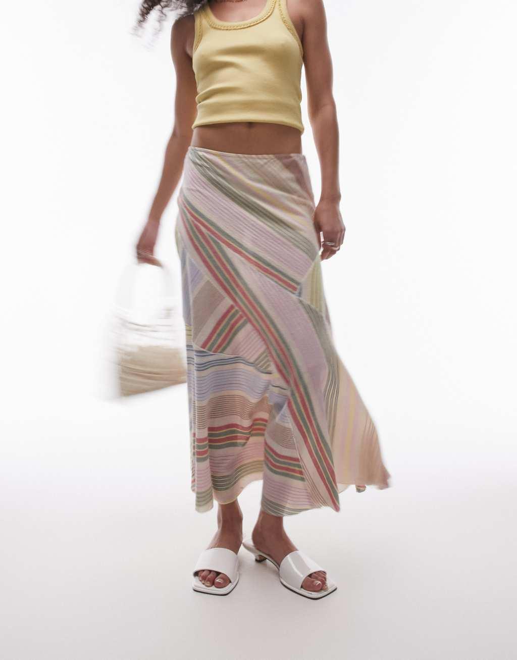 Topshop laundered cutabout midi skirt in multi stripe Product Image