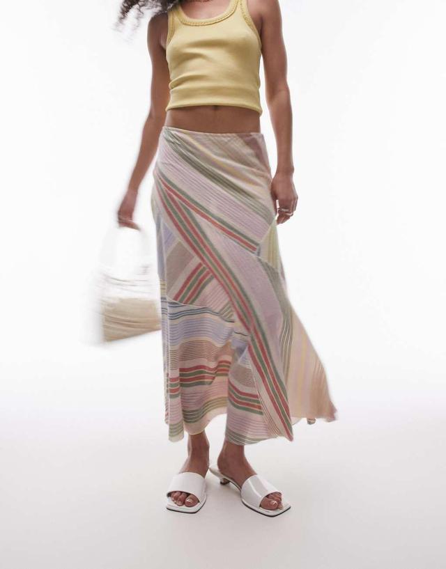 Topshop laundered cutabout midi skirt in multi stripe Product Image