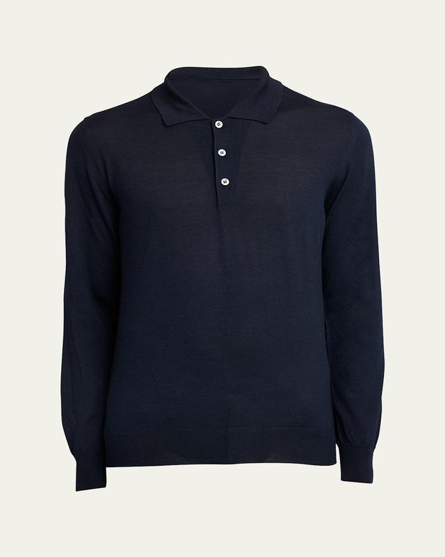 Mens Wool/Cashmere-Blend Long-Sleeve Polo Shirt Product Image