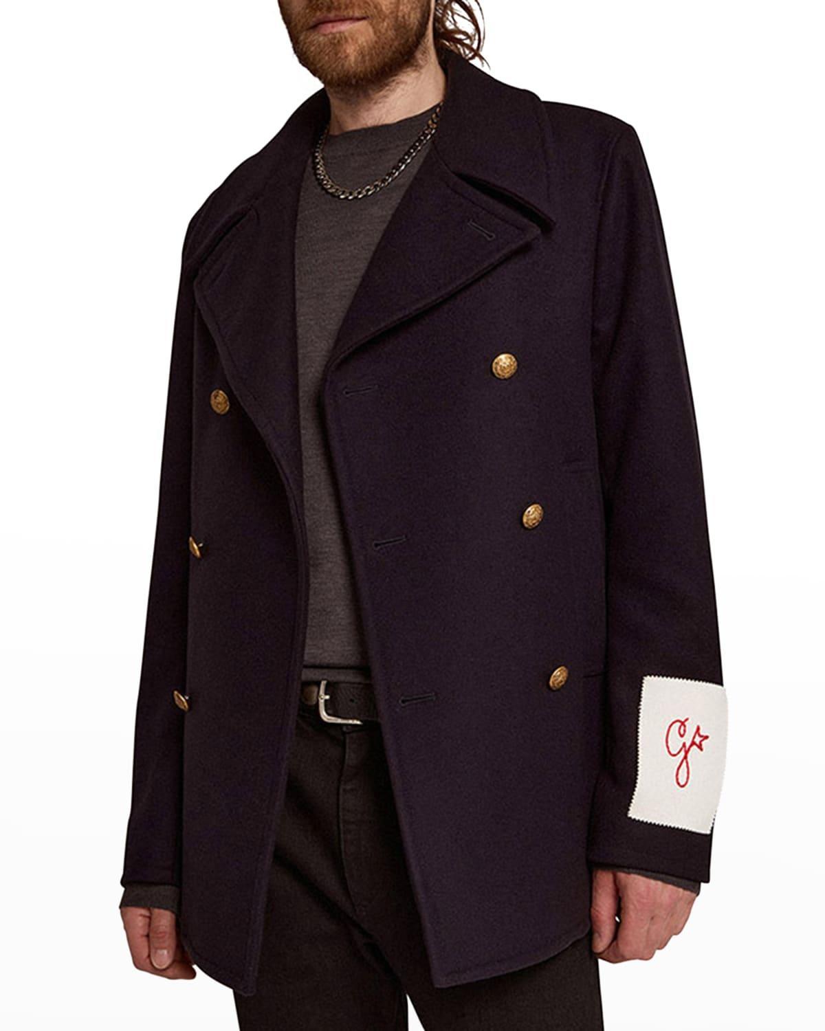 Golden Goose Men's Double-Breasted Compact Peacoat - Size: 50R EU (40R US) - DARK BLUE Product Image