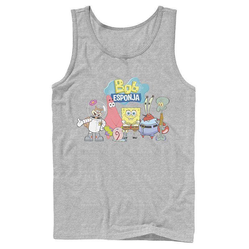 Mens Nickelodeon SpongeBob SquarePants Bob Esponja Happy Group Shot Graphic Tank Top Athletic Grey Product Image