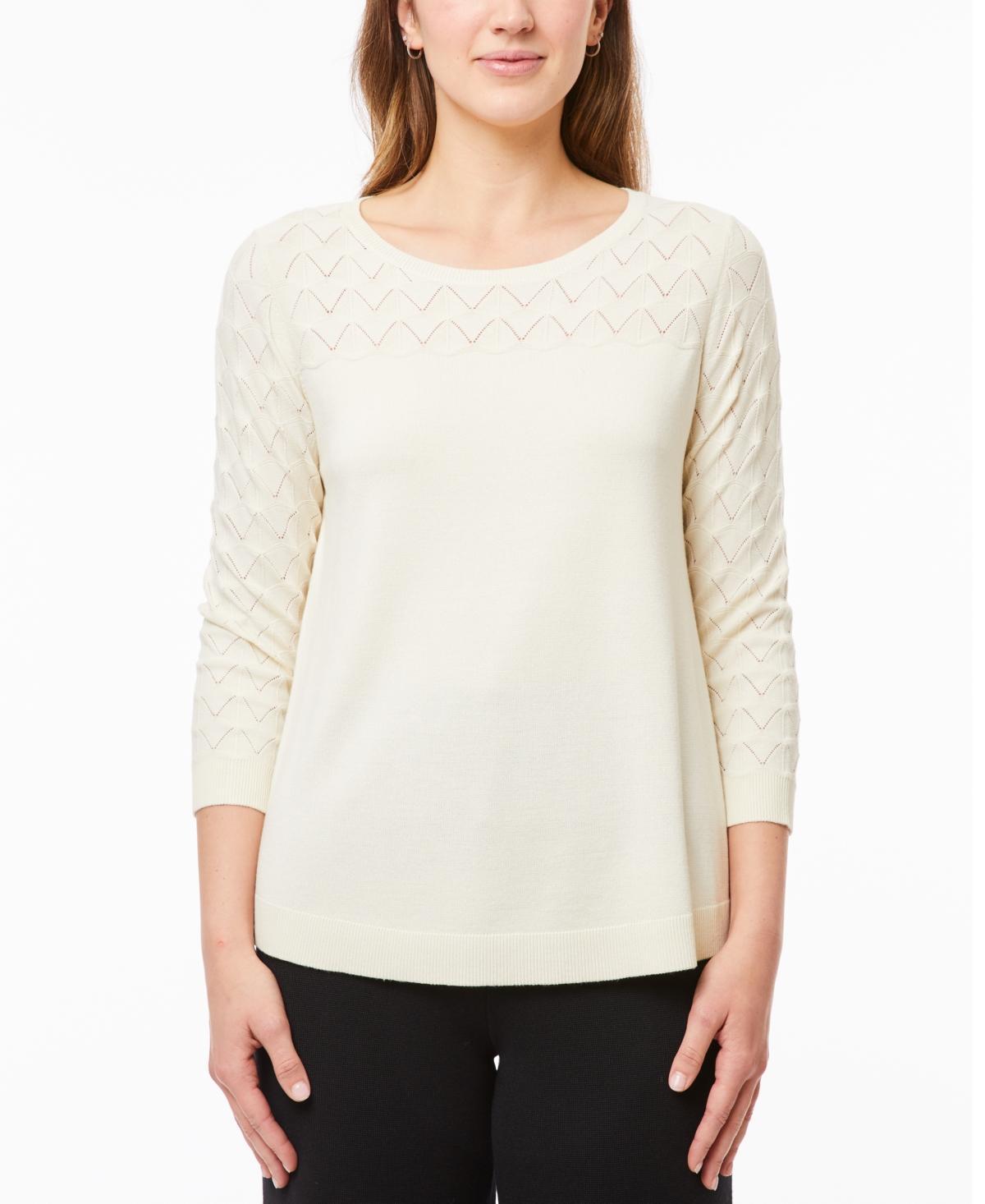 Melissa Paige Womens Wave-Knit Scoop Neck 3/4-Sleeve Sweater Product Image