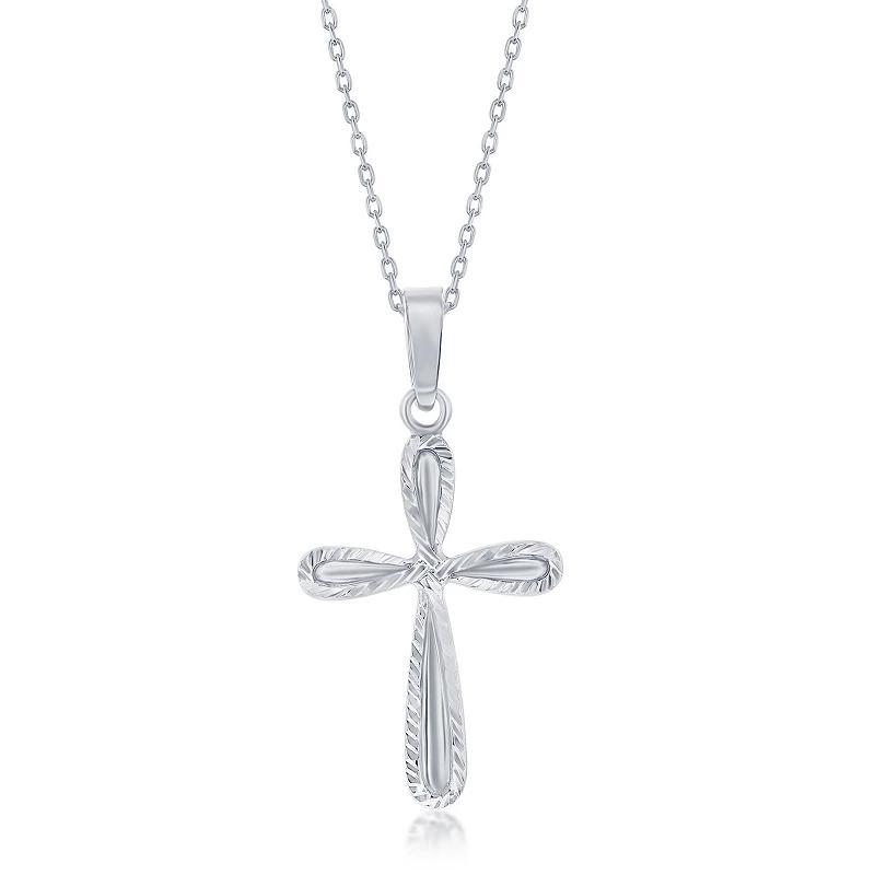 Argento Bella Sterling Silver Diamond-Cut Border Cross Pendant Necklace, Womens Product Image