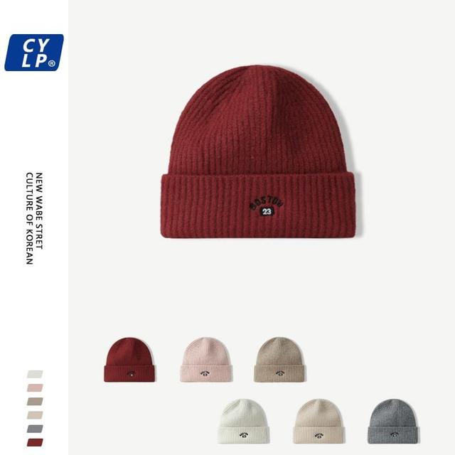 Numbering Lettering Embroidered Beanie Product Image