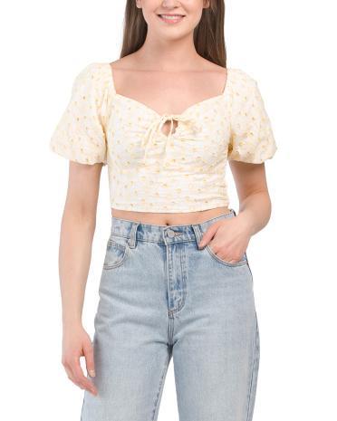 Puff Sleeve Floral Eyelet Top for Women | Cotton Product Image