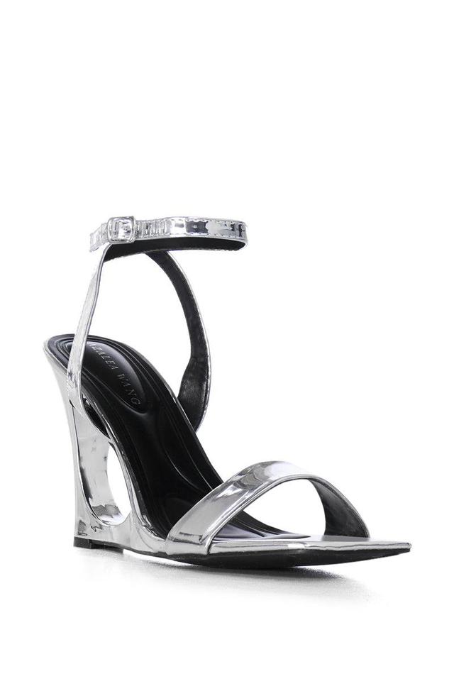 AZALEA WANG SHARLA SILVER CUT OUT WEDGE HEEL SANDAL Product Image