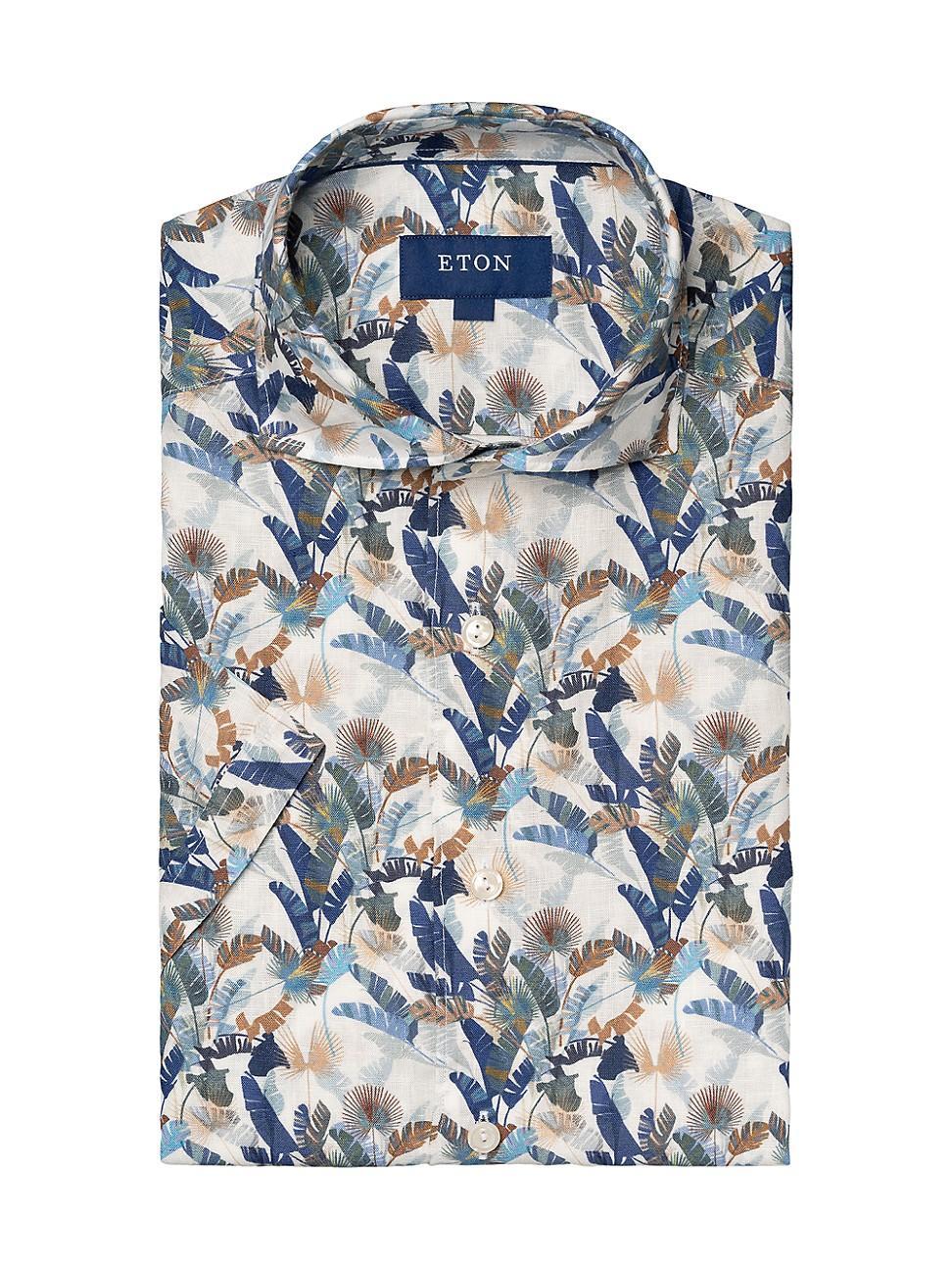 Mens Contemporary-Fit Palm Print Linen Short-Sleeve Shirt Product Image